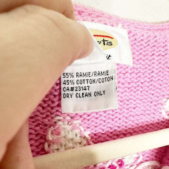 Talbots Vintage Hand Knit Cardigan Sweater V-Neck Button-Up Floral Pink Size S - Picture 6 of 7